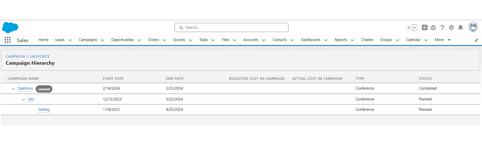 Arrange campaign hierarchy