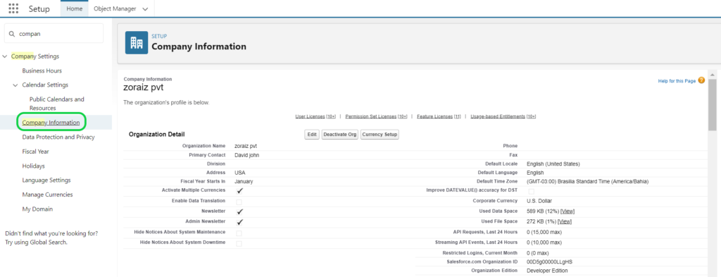 open company information while you Add Multiple Currencies in Salesforce