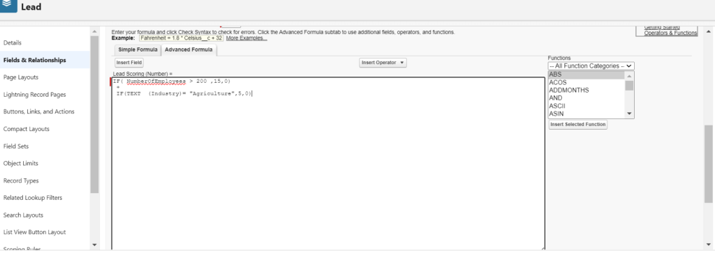 Add a formula to display Lead Scoring Formula