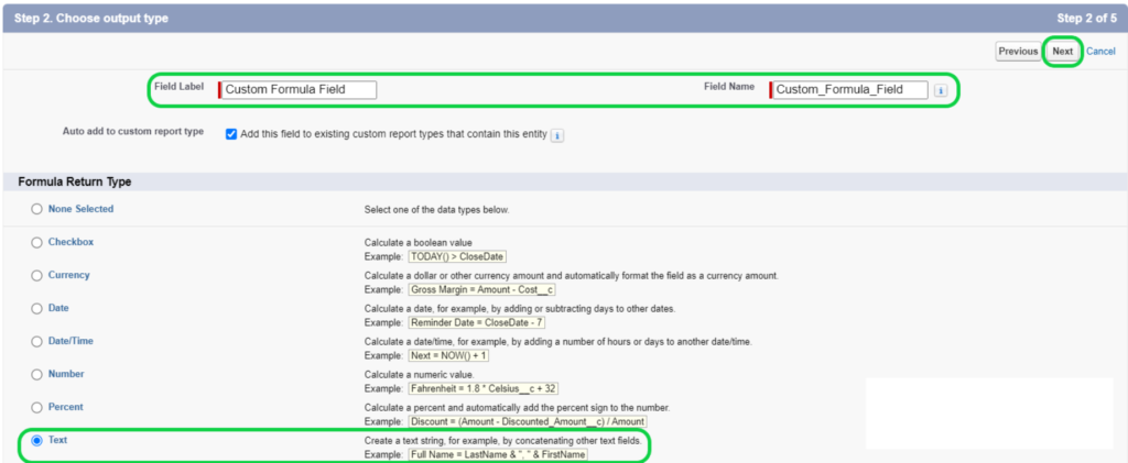 Add field Label name and select Formula return type