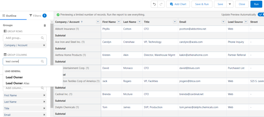 Create a matrix report by grouping columns together