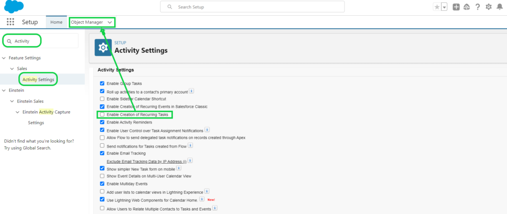 Enable creation of recuring tasks while set activity setting