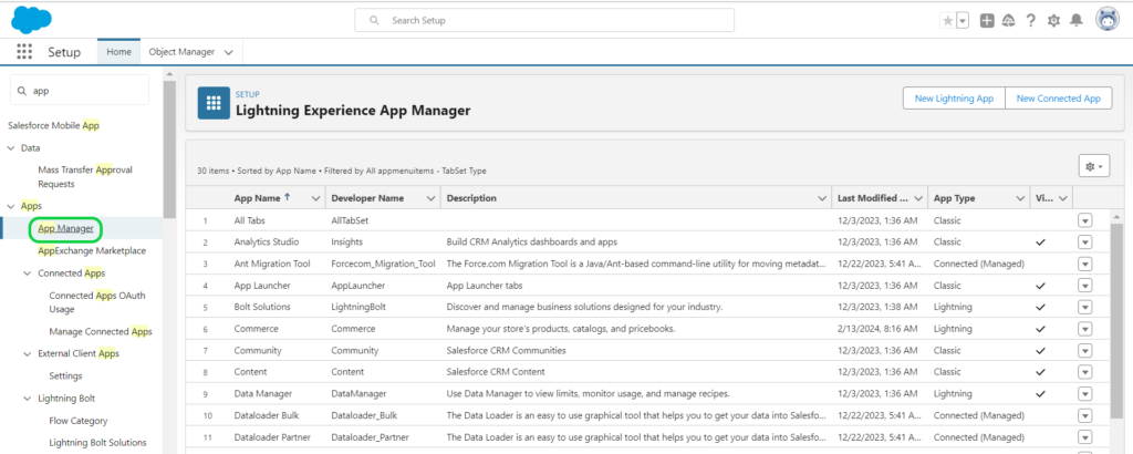 Creating lightning App |  Configure App Manager 