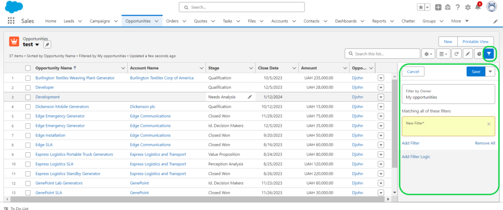 list view filters salesforce