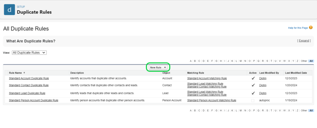 Click New Rule To Create Duplicate rule