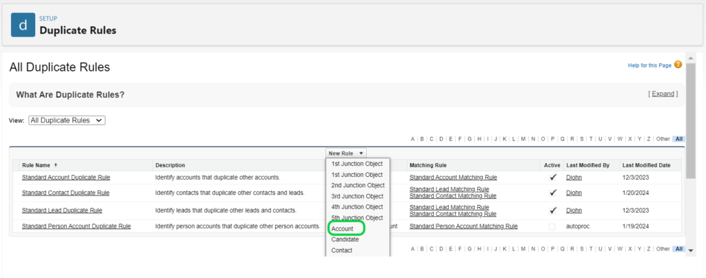 Select Object While Creating Duplicate Rules