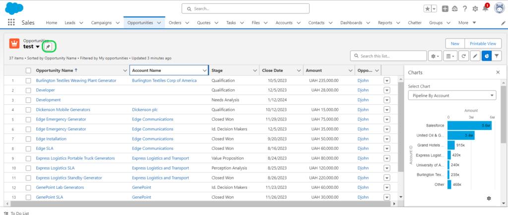 pin list views in salesforce