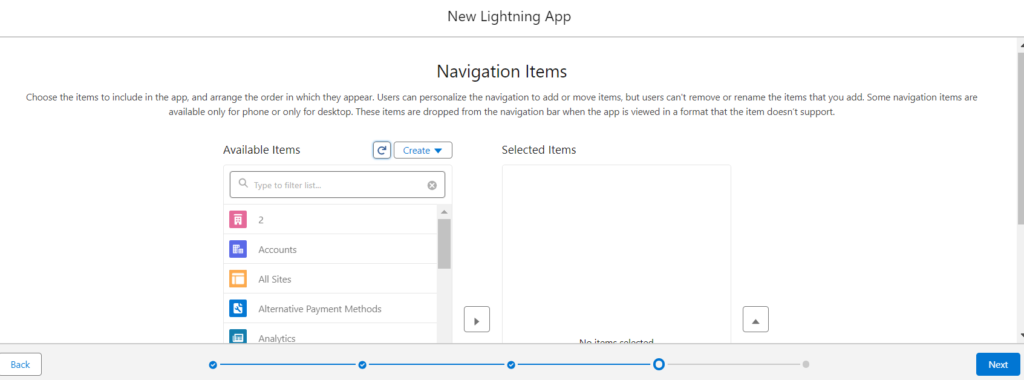 Select Navigation Items from Available Items