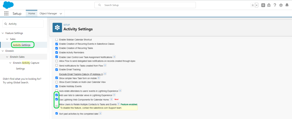 Open Activity Setting and Checked Related Check Boxes