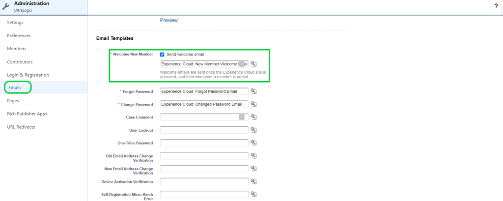 select emails in administration of appexchange for setting up Salesforce Digital Experience Platform